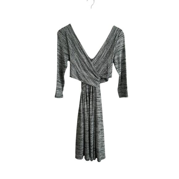 Anthropologie Amadi Lola Heather Gray Cross Faux Wrap Fit Flare Knit Dress XS - Picture 4 of 11